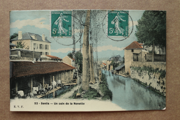 Postcard PC Senlis 1912 washing place laundry architecture Nonette France 60 Oise